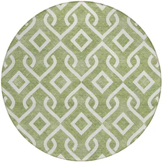 8' Green And Ivory Round Geometric Washable Indoor Outdoor Area Rug Photo 2