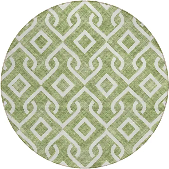 8' Green And Ivory Round Geometric Washable Indoor Outdoor Area Rug Photo 2