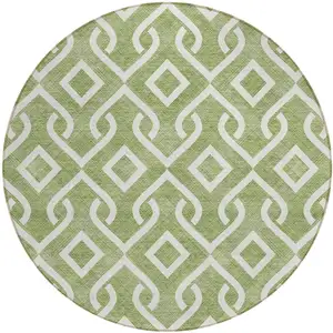 Photo of 8' Green And Ivory Round Geometric Washable Indoor Outdoor Area Rug
