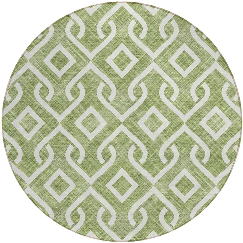 8' Green And Ivory Round Geometric Washable Indoor Outdoor Area Rug Photo 2