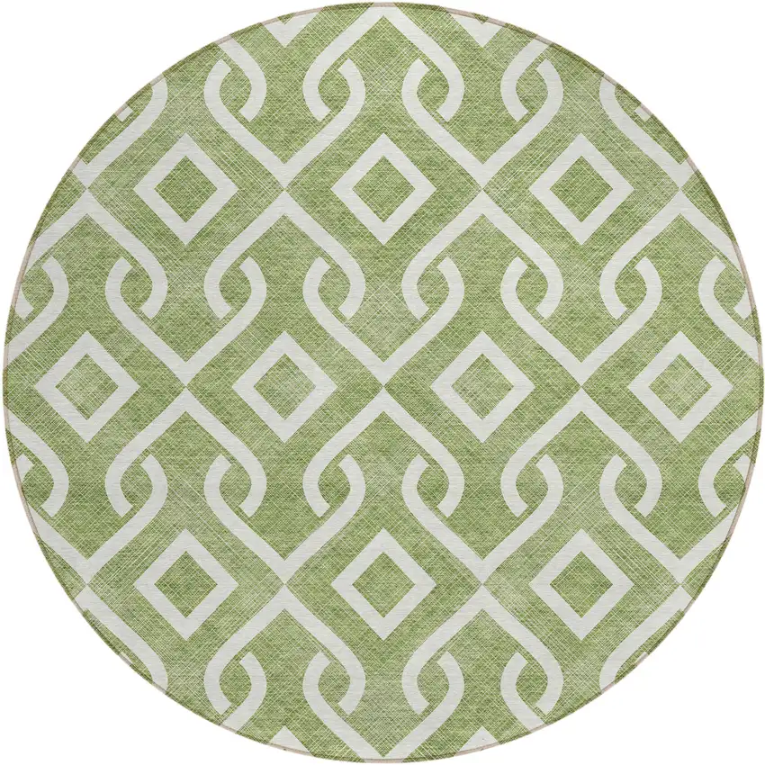 8' Green And Ivory Round Geometric Washable Indoor Outdoor Area Rug Photo 2