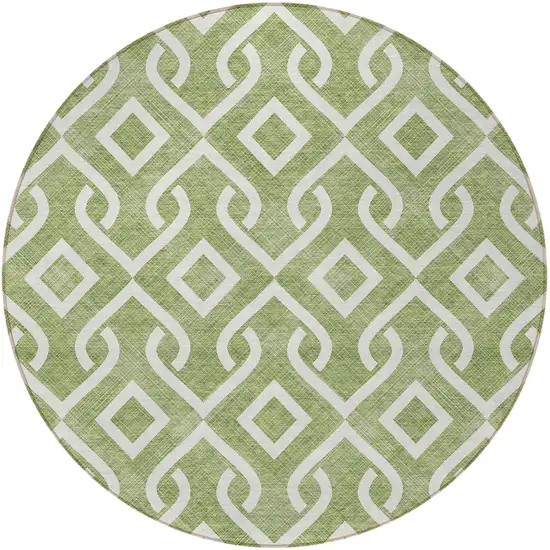 8' Green And Ivory Round Geometric Washable Indoor Outdoor Area Rug Photo 5