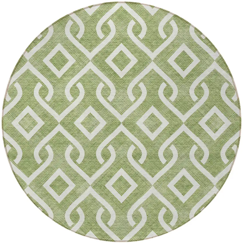 8' Green And Ivory Round Geometric Washable Indoor Outdoor Area Rug Photo 5