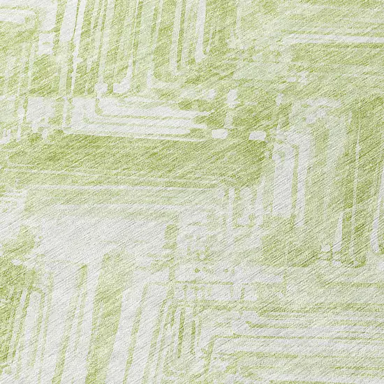 8' Green And Ivory Round Geometric Washable Indoor Outdoor Area Rug Photo 8