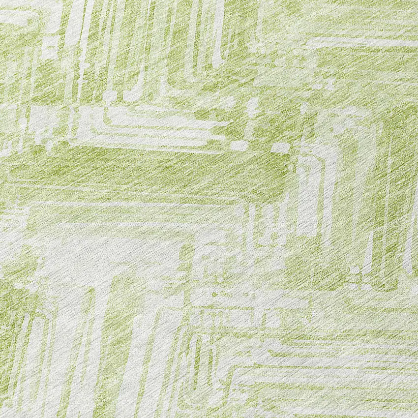 8' Green And Ivory Round Geometric Washable Indoor Outdoor Area Rug Photo 8