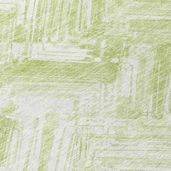 8' Green And Ivory Round Geometric Washable Indoor Outdoor Area Rug Photo 8