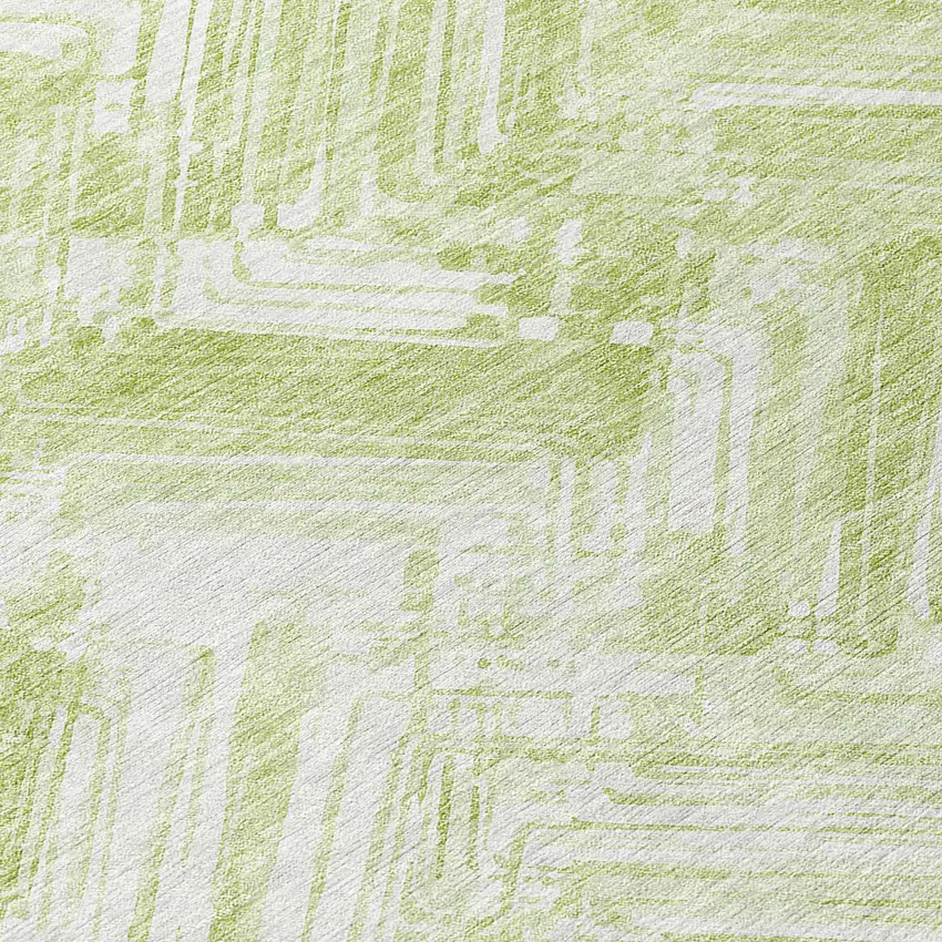 8' Green And Ivory Round Geometric Washable Indoor Outdoor Area Rug Photo 8
