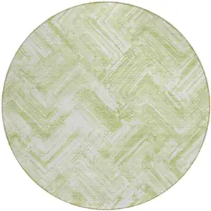 Photo of 8' Green And Ivory Round Geometric Washable Indoor Outdoor Area Rug