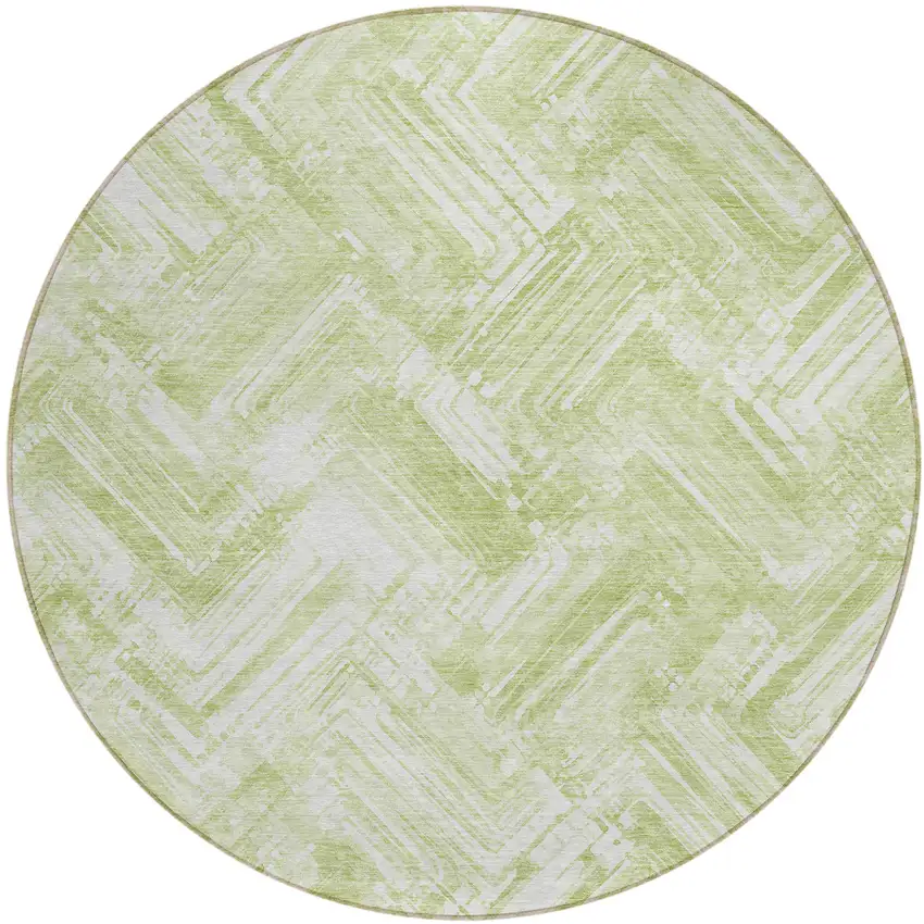 8' Green And Ivory Round Geometric Washable Indoor Outdoor Area Rug Photo 1