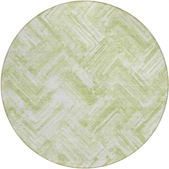 8' Green And Ivory Round Geometric Washable Indoor Outdoor Area Rug Photo 1