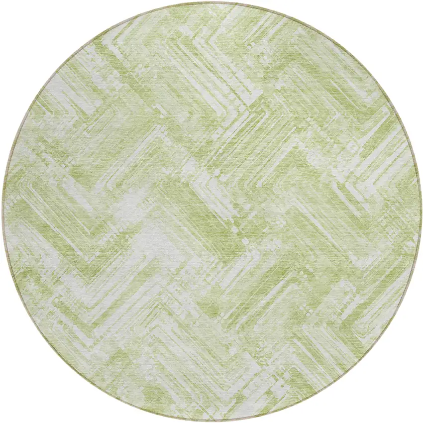 8' Green And Ivory Round Geometric Washable Indoor Outdoor Area Rug Photo 1