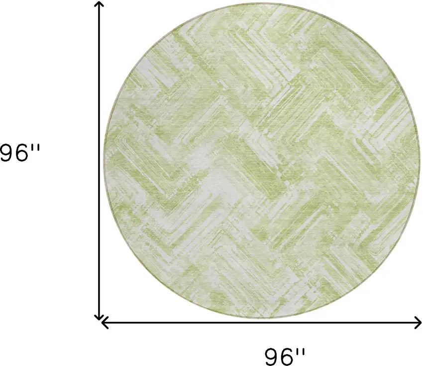 8' Green And Ivory Round Geometric Washable Indoor Outdoor Area Rug Photo 7