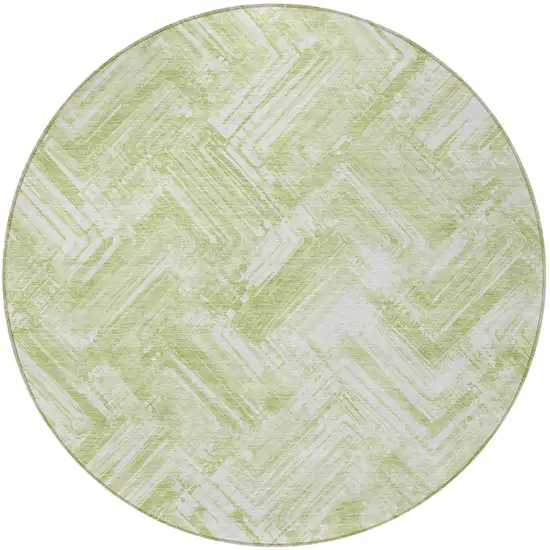 8' Green And Ivory Round Geometric Washable Indoor Outdoor Area Rug Photo 4