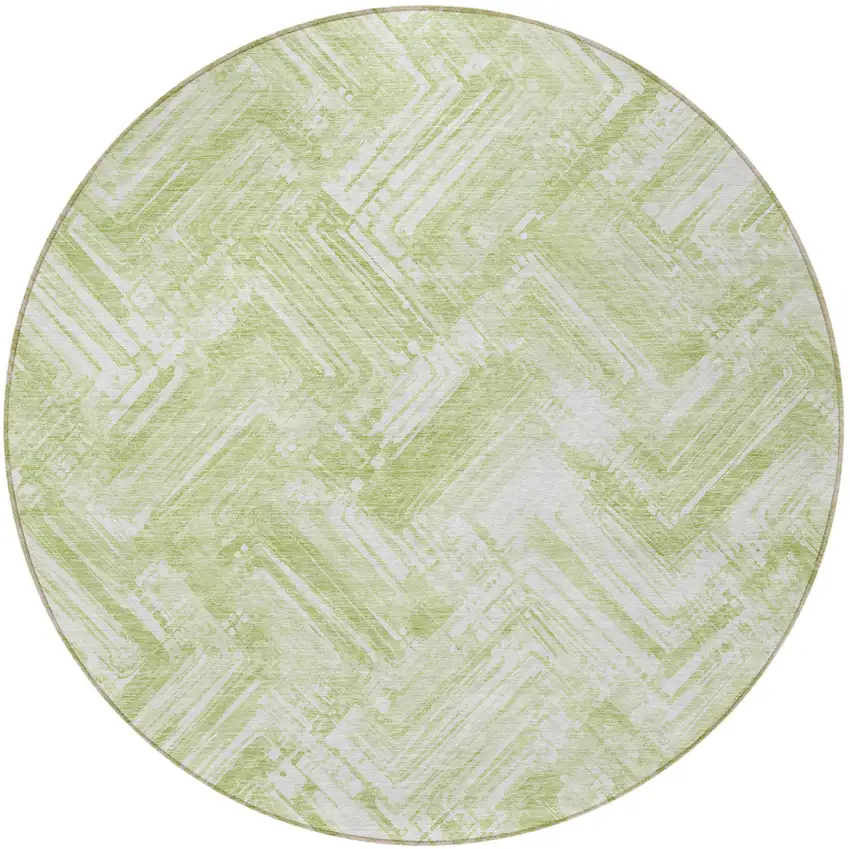 8' Green And Ivory Round Geometric Washable Indoor Outdoor Area Rug Photo 4