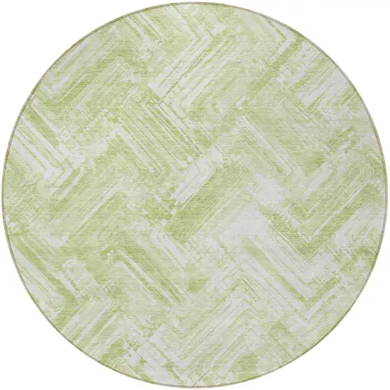 8' Green And Ivory Round Geometric Washable Indoor Outdoor Area Rug Photo 4
