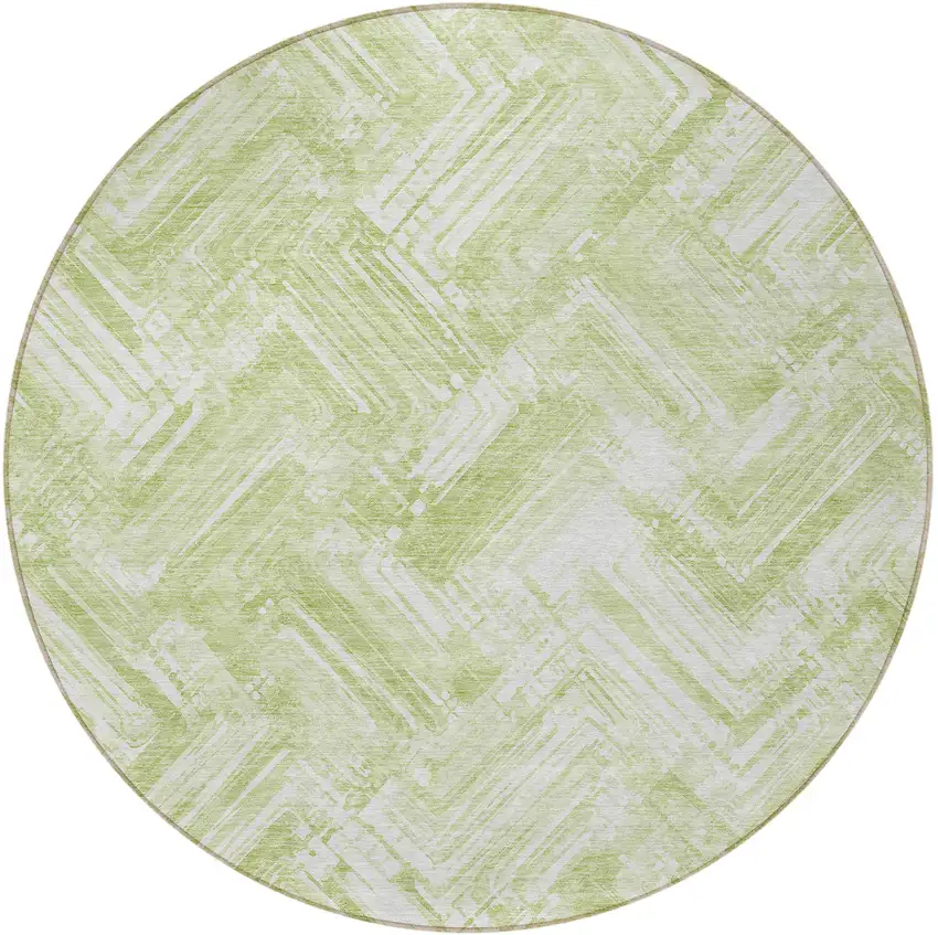 8' Green And Ivory Round Geometric Washable Indoor Outdoor Area Rug Photo 4