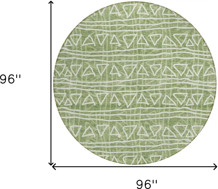 8' Green And Ivory Round Geometric Washable Indoor Outdoor Area Rug Photo 9