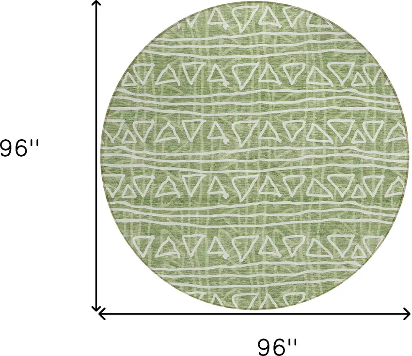 8' Green And Ivory Round Geometric Washable Indoor Outdoor Area Rug Photo 9