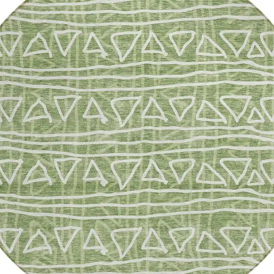 8' Green And Ivory Round Geometric Washable Indoor Outdoor Area Rug Photo 5