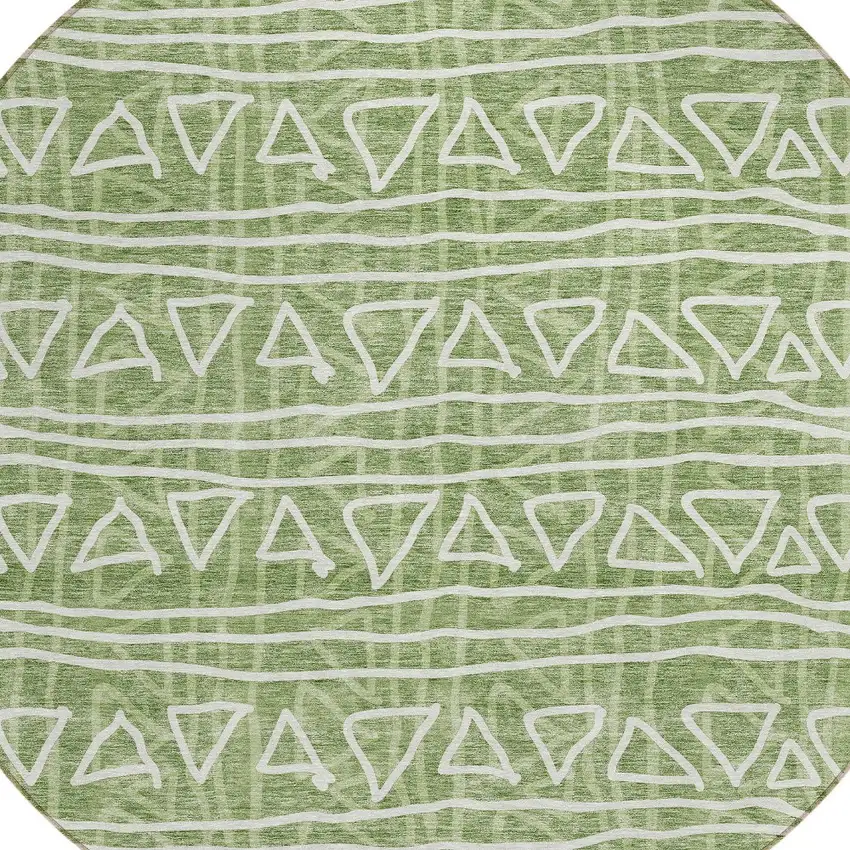 8' Green And Ivory Round Geometric Washable Indoor Outdoor Area Rug Photo 5