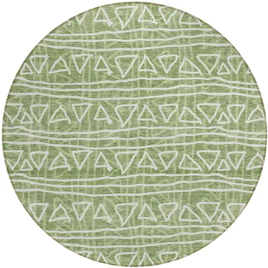 8' Green And Ivory Round Geometric Washable Indoor Outdoor Area Rug Photo 2