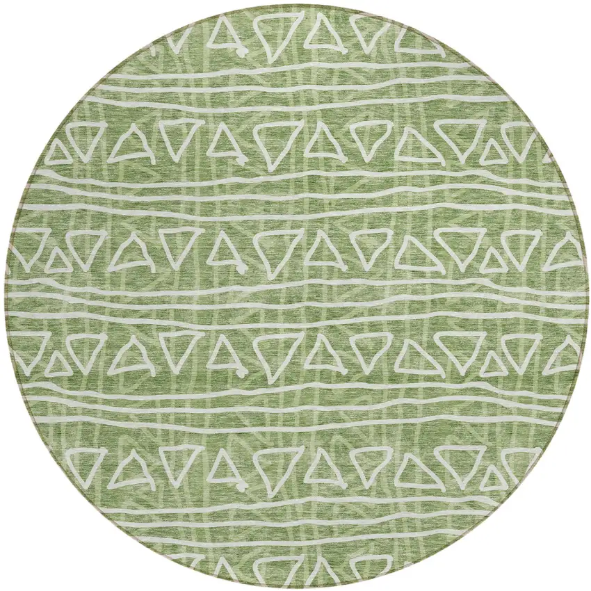 8' Green And Ivory Round Geometric Washable Indoor Outdoor Area Rug Photo 2