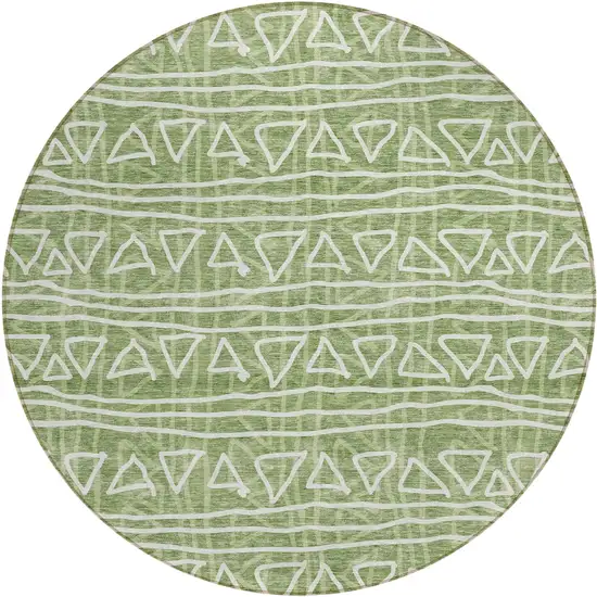8' Green And Ivory Round Geometric Washable Indoor Outdoor Area Rug Photo 2