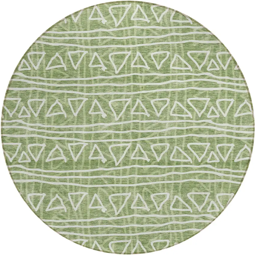 8' Green And Ivory Round Geometric Washable Indoor Outdoor Area Rug Photo 2