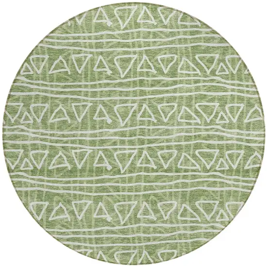 8' Green And Ivory Round Geometric Washable Indoor Outdoor Area Rug Photo 6