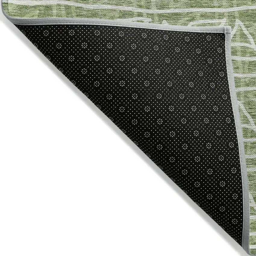 8' Green And Ivory Round Geometric Washable Indoor Outdoor Area Rug Photo 3