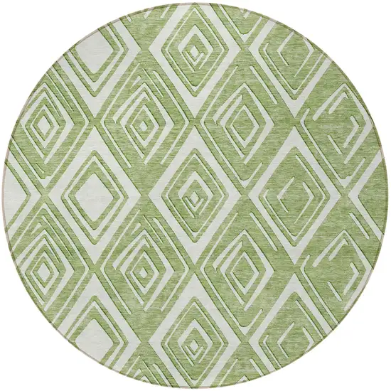 8' Green And Ivory Round Geometric Washable Indoor Outdoor Area Rug Photo 6