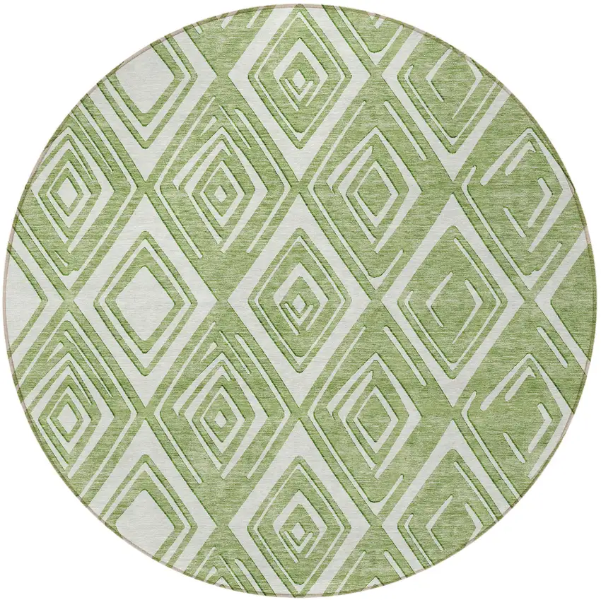 8' Green And Ivory Round Geometric Washable Indoor Outdoor Area Rug Photo 6