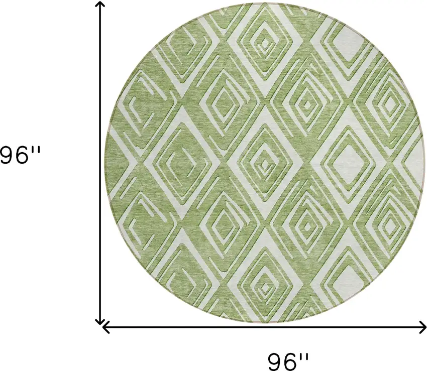 8' Green And Ivory Round Geometric Washable Indoor Outdoor Area Rug Photo 3