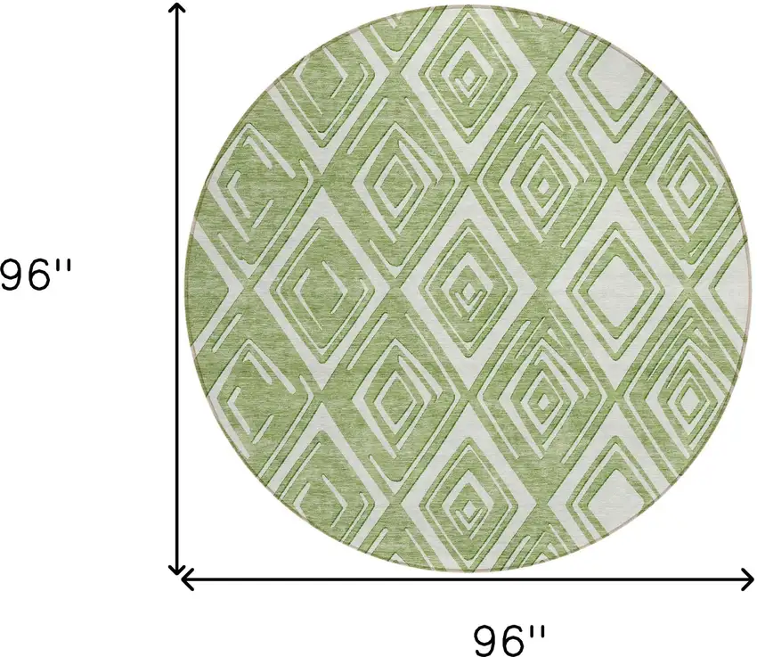 8' Green And Ivory Round Geometric Washable Indoor Outdoor Area Rug Photo 3