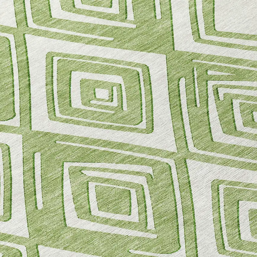8' Green And Ivory Round Geometric Washable Indoor Outdoor Area Rug Photo 5