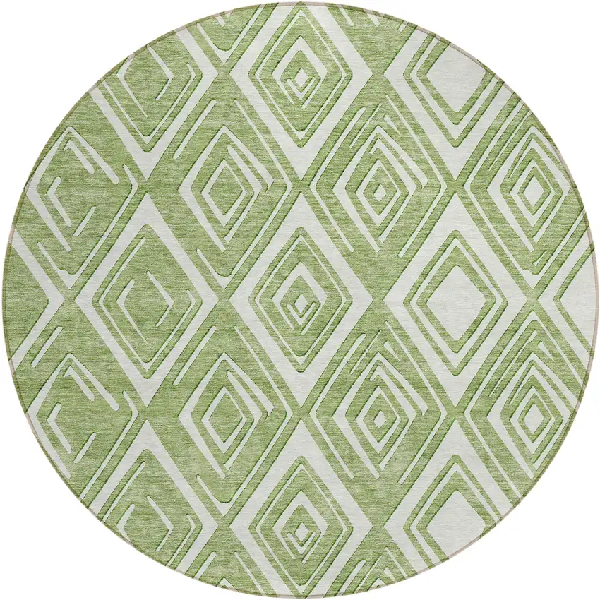 8' Green And Ivory Round Geometric Washable Indoor Outdoor Area Rug Photo 2