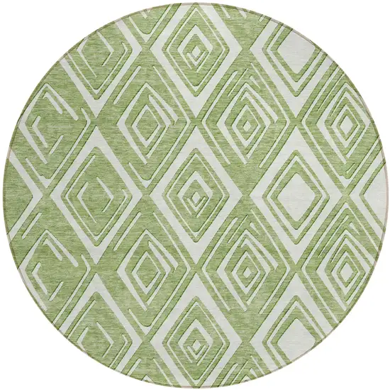 8' Green And Ivory Round Geometric Washable Indoor Outdoor Area Rug Photo 2