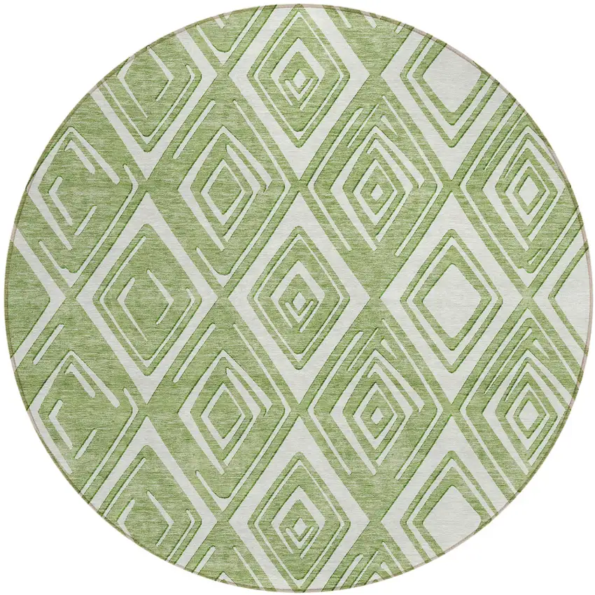 8' Green And Ivory Round Geometric Washable Indoor Outdoor Area Rug Photo 2