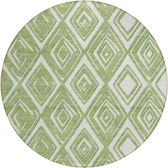 8' Green And Ivory Round Geometric Washable Indoor Outdoor Area Rug Photo 2