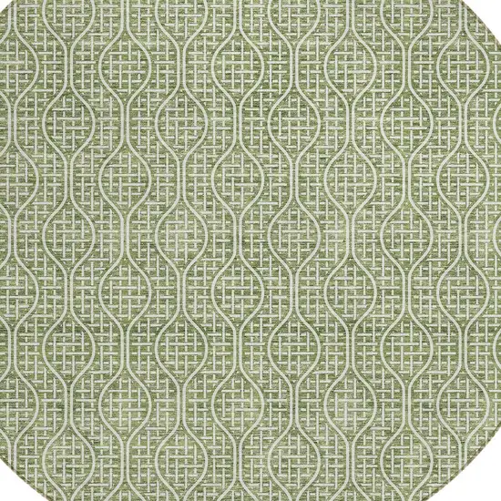 8' Green And Ivory Round Geometric Washable Indoor Outdoor Area Rug Photo 5