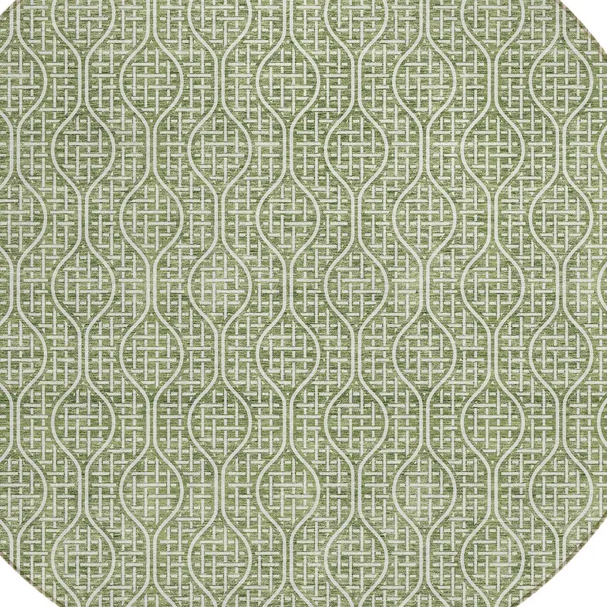 8' Green And Ivory Round Geometric Washable Indoor Outdoor Area Rug Photo 5