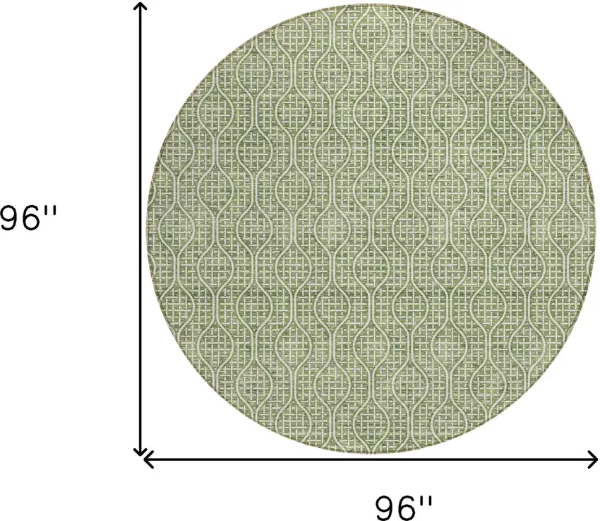 8' Green And Ivory Round Geometric Washable Indoor Outdoor Area Rug Photo 3