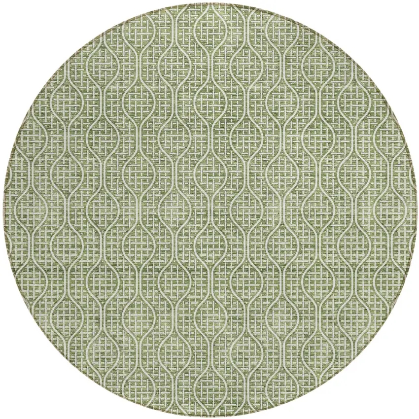8' Green And Ivory Round Geometric Washable Indoor Outdoor Area Rug Photo 2