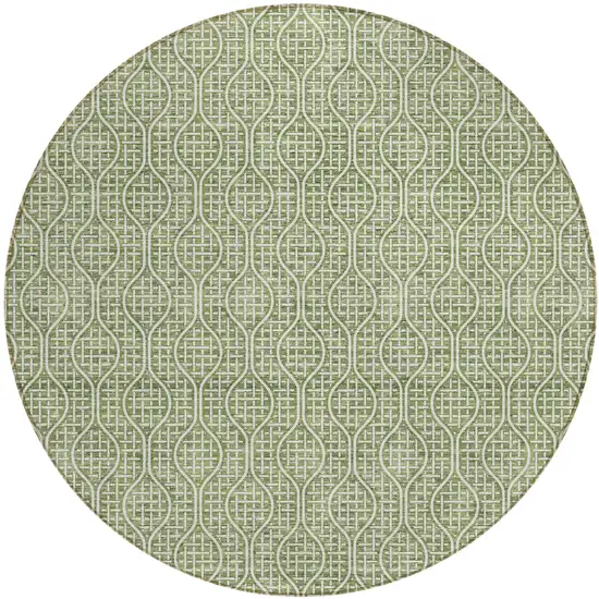 8' Green And Ivory Round Geometric Washable Indoor Outdoor Area Rug Photo 2