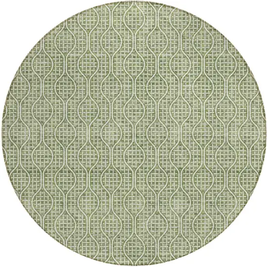 8' Green And Ivory Round Geometric Washable Indoor Outdoor Area Rug Photo 6