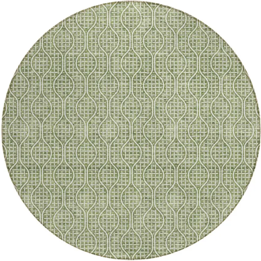 8' Green And Ivory Round Geometric Washable Indoor Outdoor Area Rug Photo 6