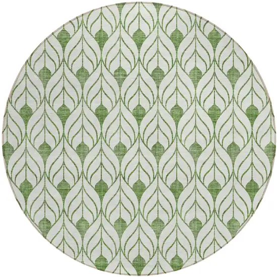 8' Green And Ivory Round Geometric Washable Indoor Outdoor Area Rug Photo 2