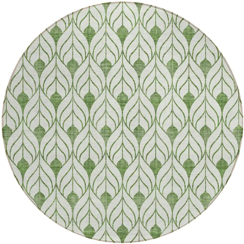 8' Green And Ivory Round Geometric Washable Indoor Outdoor Area Rug Photo 2