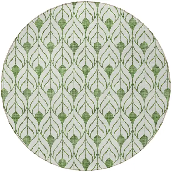 8' Green And Ivory Round Geometric Washable Indoor Outdoor Area Rug Photo 4