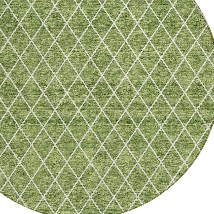 8' Green And Ivory Round Geometric Washable Indoor Outdoor Area Rug Photo 5